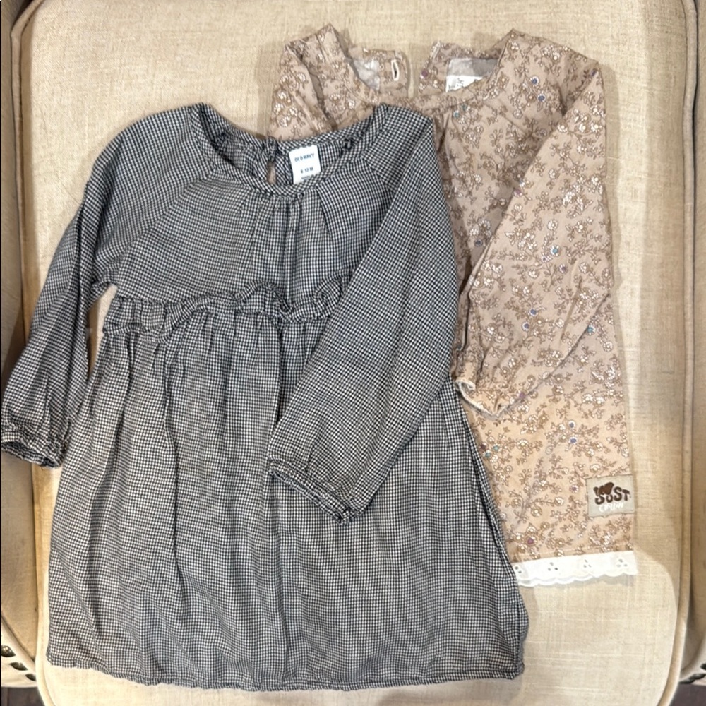 H&M Casual Gray and Blue Sundress with Pleated Bishop Sleeves